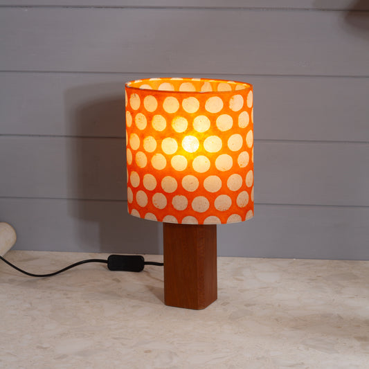 Square Sapele Lamp Base with Oval Lamp shade in B110 ~ Batik Dots on Orange