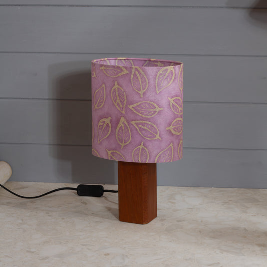 Square Sapele Lamp Base with Oval Lamp shade in P68 ~ Batik Leaf on Purple