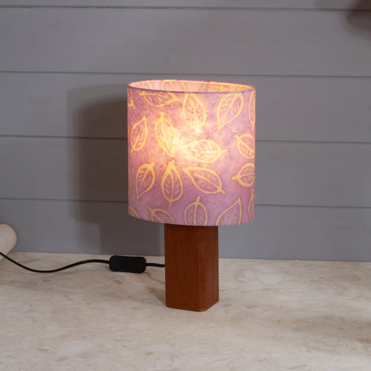 Square Sapele Lamp Base with Oval Lamp shade in P68 ~ Batik Leaf on Purple