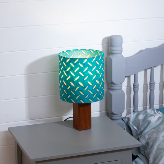 Square Sapele Table Lamp with 20cm Drum Lamp Shade P15 ~ Batik Tread Plate Mint Green