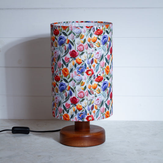 Round Sapele Table Lamp with 20cm x 30cm Lamp Shade in F150 ~ Tulip Stems