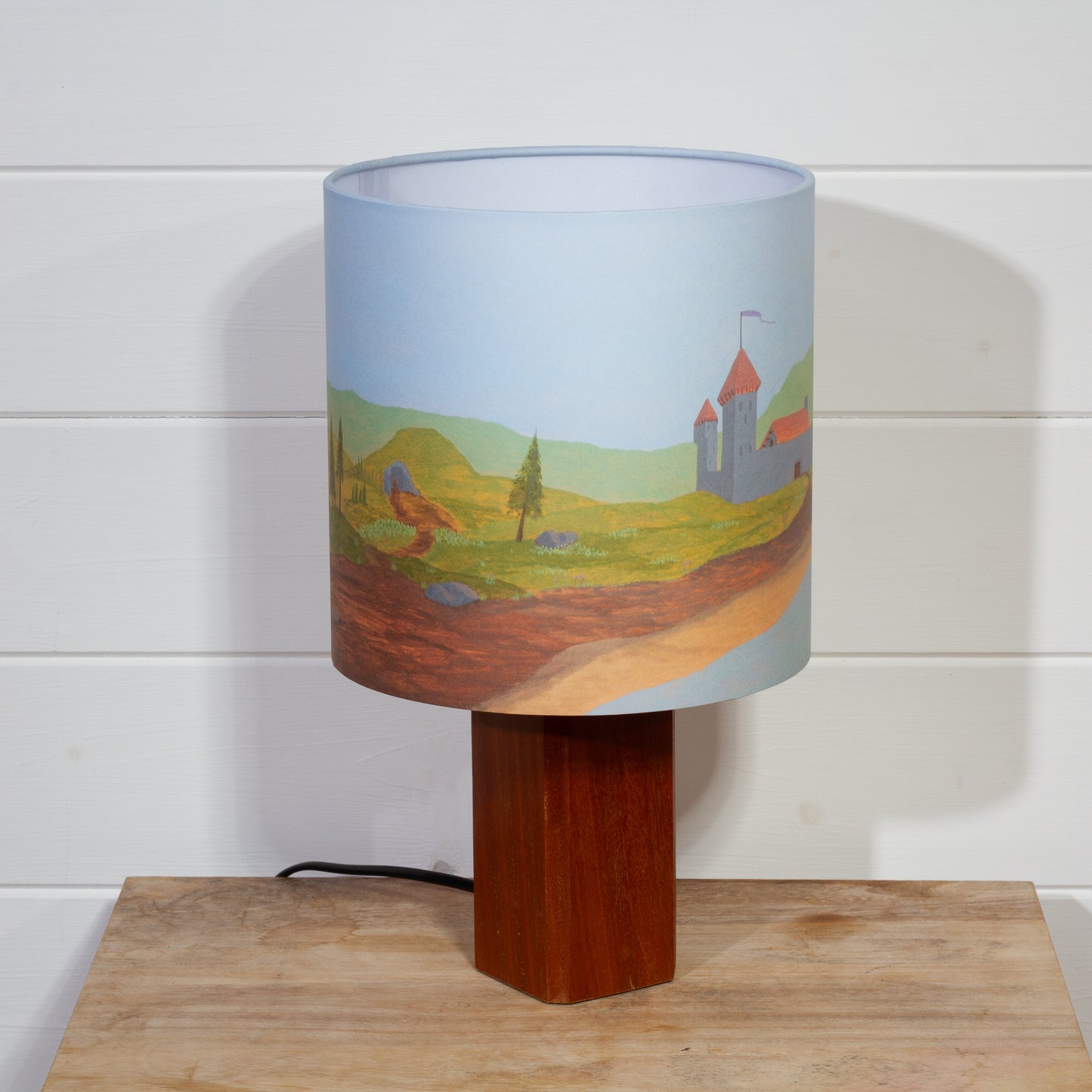 'Home is my Castle' Landscape Print, Square Sapele Table Lamp