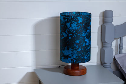 Round Sapele Table Lamp (15cm) with 20cm x 30cm Drum Lampshade in B134 ~ Sea Sparkle