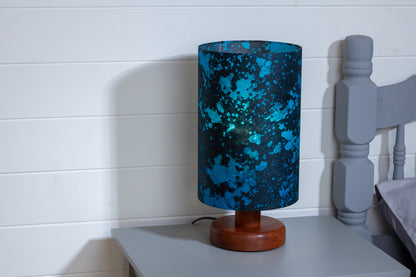 Round Sapele Table Lamp (15cm) with 20cm x 30cm Drum Lampshade in B134 ~ Sea Sparkle