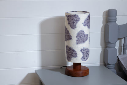 Round Sapele Table Lamp (15cm) with 15cm x 30cm Drum Lampshade in B130 ~ Soft Hearts Lavender