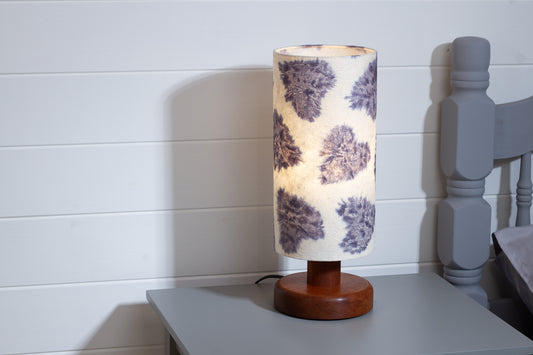 Round Sapele Table Lamp (15cm) with 15cm x 30cm Drum Lampshade in B130 ~ Soft Hearts Lavender
