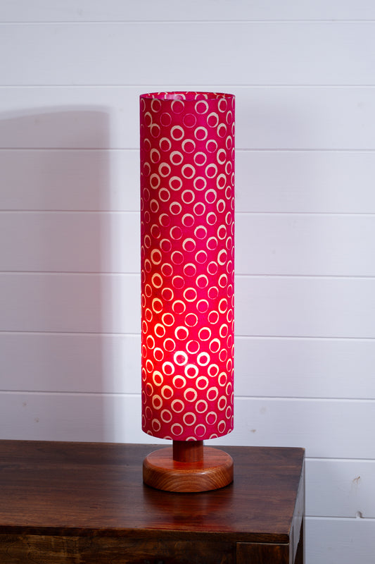 Round Sapele Table Lamp 15cm x 60cm Lamp shade in B140 ~ Batik Circles Hot Pink