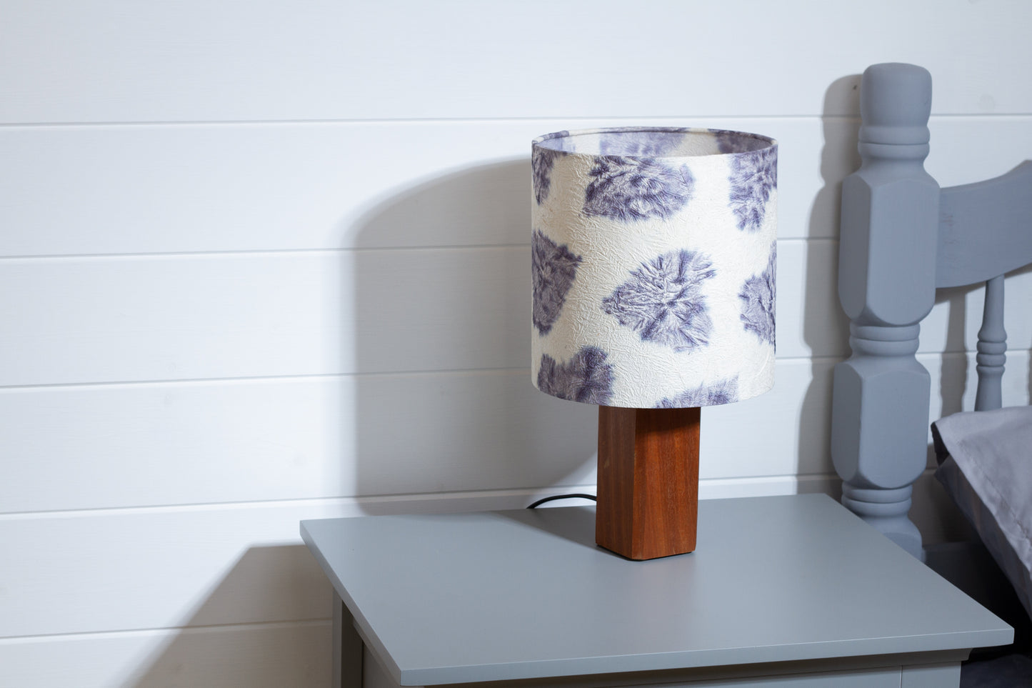 Square Sapele Table Lamp with 20cm Drum Lamp Shade B130 ~ Soft Hearts Lavender