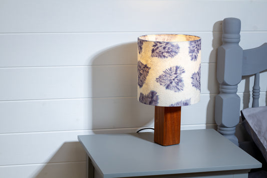 Square Sapele Table Lamp with 20cm Drum Lamp Shade B130 ~ Soft Hearts Lavender