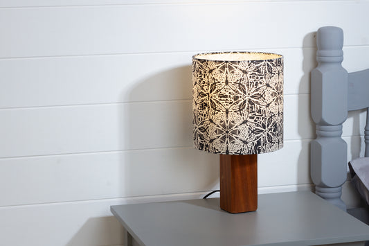 Square Sapele Table Lamp with 20cm Drum Lamp Shade B136 ~ Butterfly Kaleidoscope Black