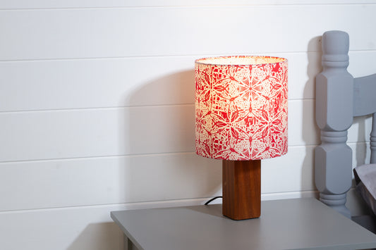 Square Sapele Table Lamp with 20cm Drum Lamp Shade B137 ~ Butterfly Kaleidoscope Red