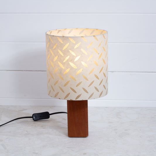 Square Sapele Table Lamp with 20x20cm Drum Lamp Shade P10