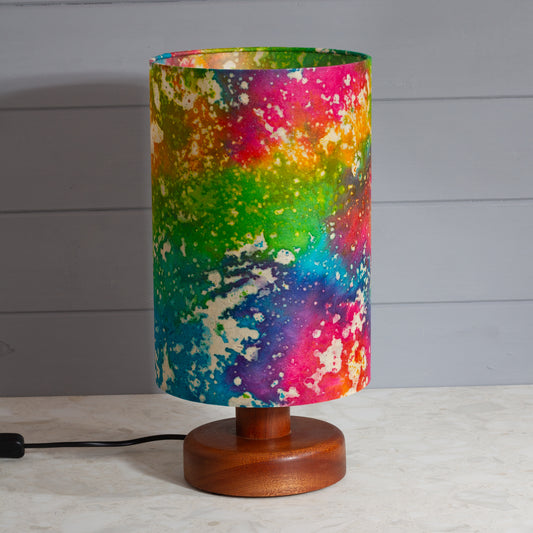 Round Sapele Table Lamp (15cm) with 20cm x 30cm Drum Lampshade in B141 ~ Pastel Galaxy