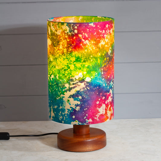 Round Sapele Table Lamp (15cm) with 20cm x 30cm Drum Lampshade in B141 ~ Pastel Galaxy