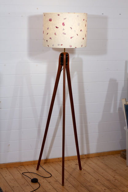 Sapele Tripod Floor Lamp - P33 - Rose Petals on Natural Lokta