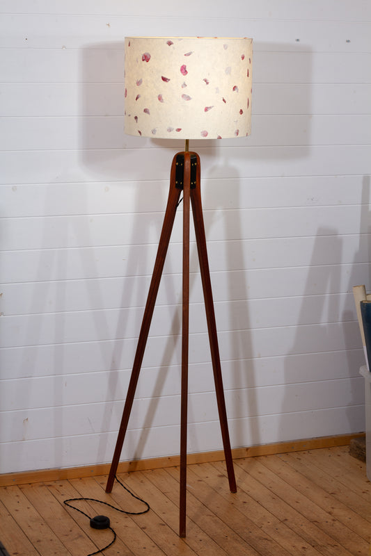 Sapele Tripod Floor Lamp - P33 - Rose Petals on Natural Lokta