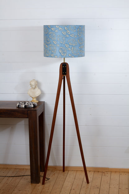Sapele Tripod Floor Lamp  - B129 ~ Batik Peony Blue
