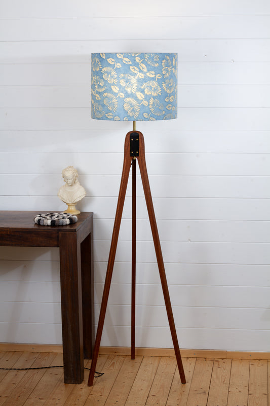 Sapele Tripod Floor Lamp  - B129 ~ Batik Peony Blue