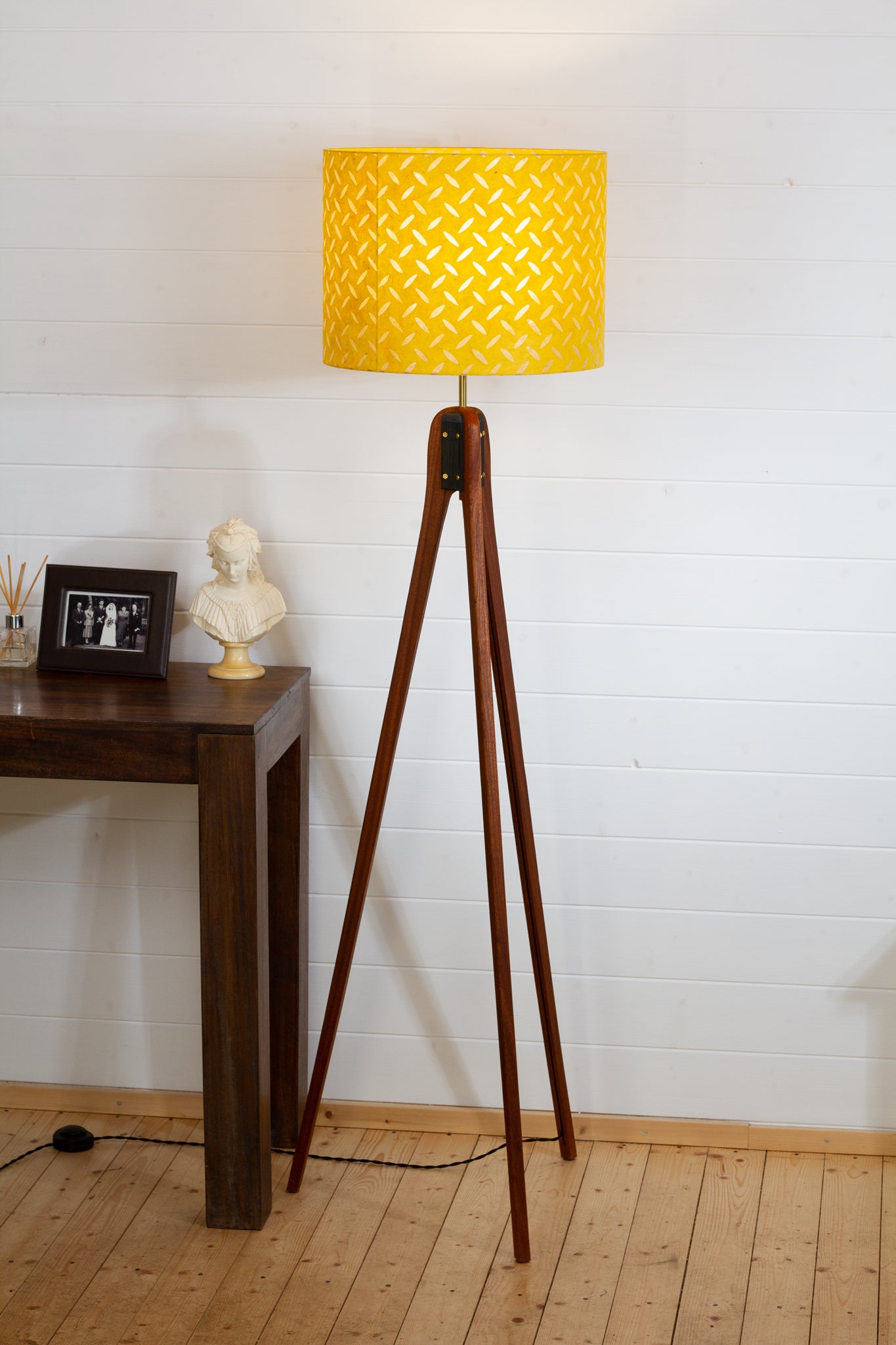 Sapele Tripod Floor Lamp - P89 ~ Batik Tread Plate Yellow