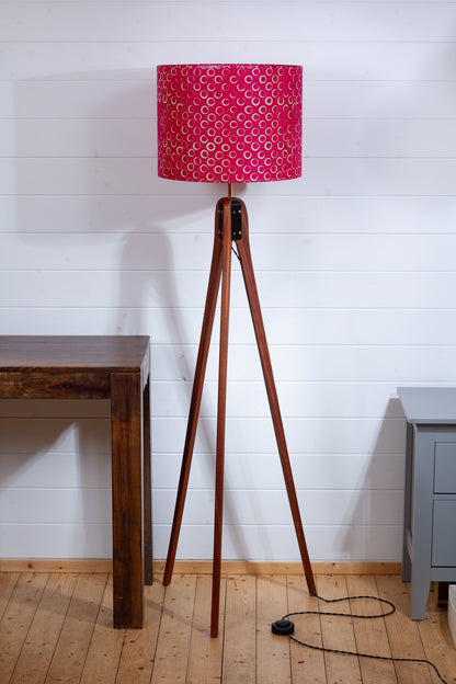 Sapele Tripod Floor Lamp - B140 ~ Batik Circles Hot Pink