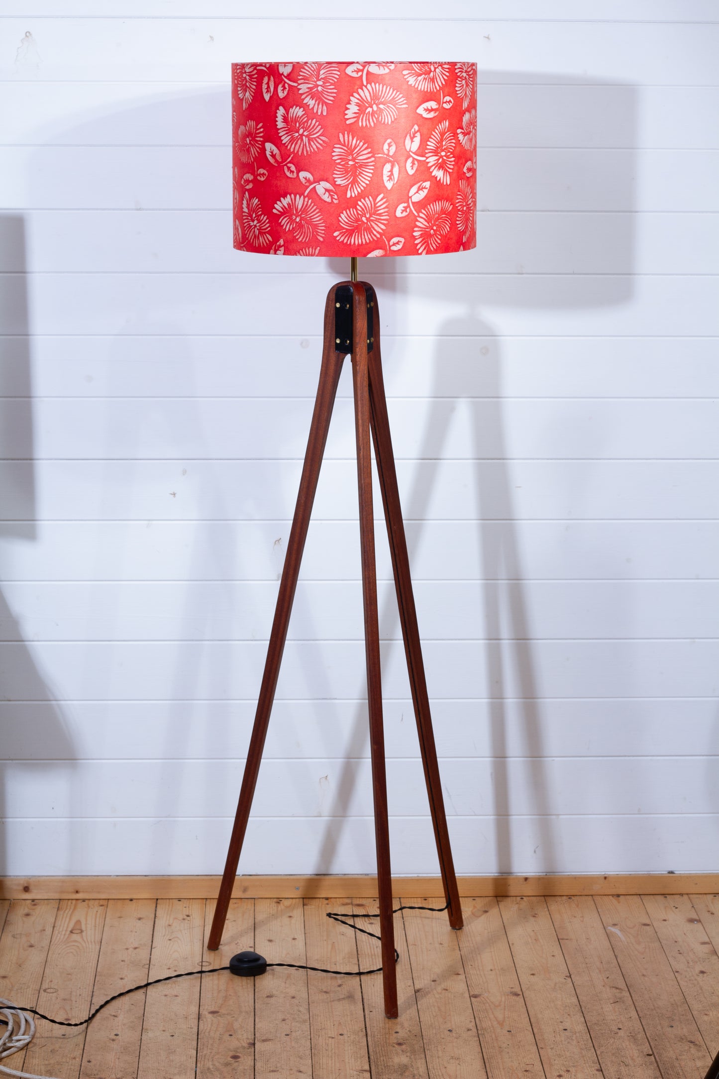 Sapele Tripod Floor Lamp - B118 Batik Peony Red