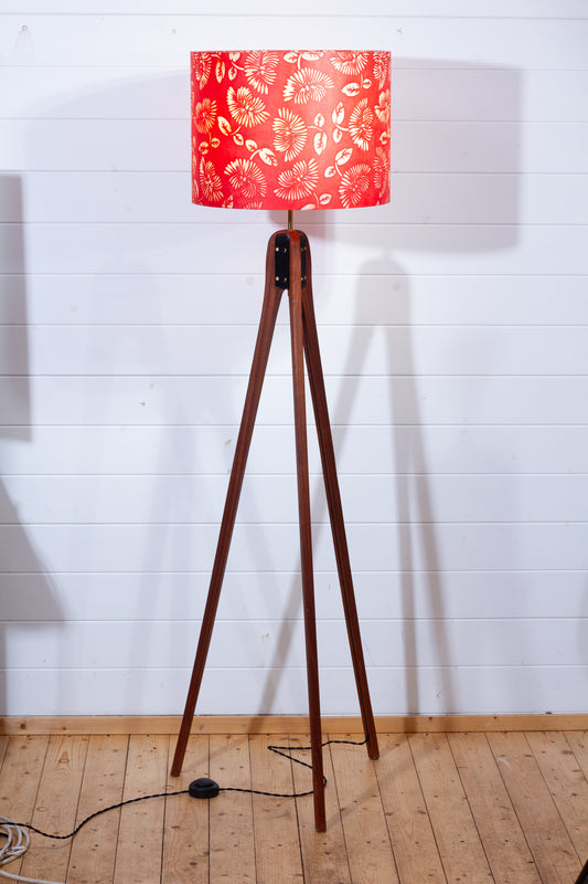 Sapele Tripod Floor Lamp - B118 Batik Peony Red