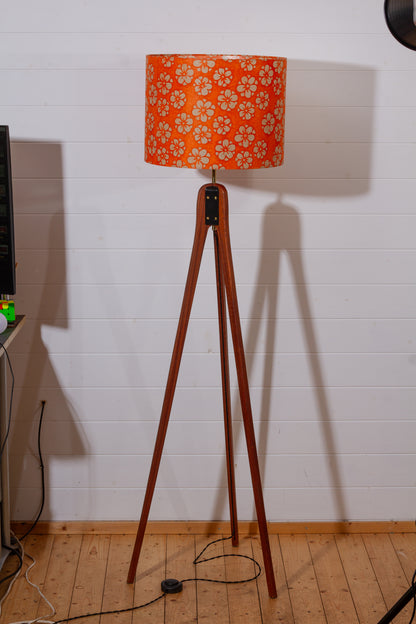 Sapele Tripod Floor Lamp - P94 - Batik Star Flower on Orange