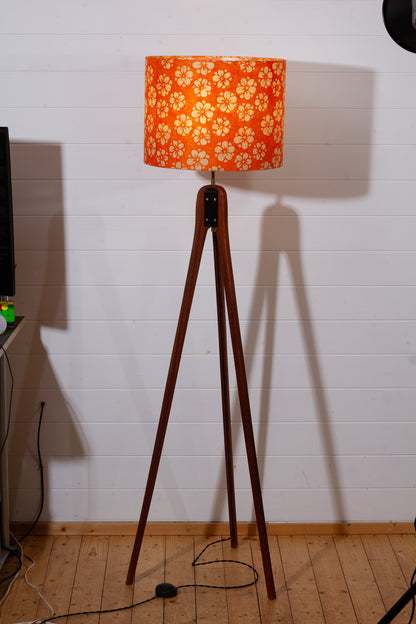 Sapele Tripod Floor Lamp - P94 - Batik Star Flower on Orange