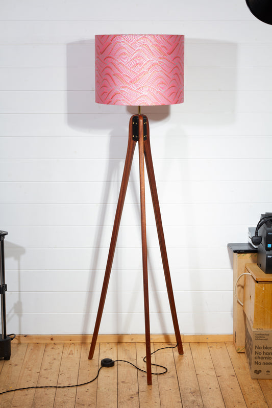 Sapele Tripod Floor Lamp - W04 ~ Pink Hills with Gold Flowers