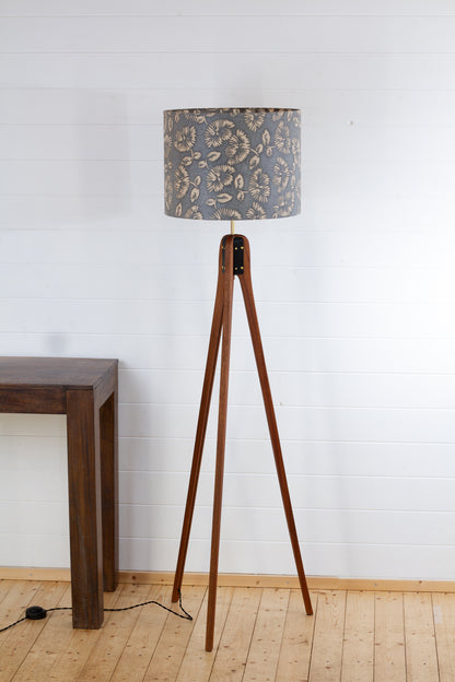 Sapele Tripod Floor Lamp - B119 ~ Batik Peony Grey