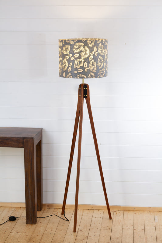 Sapele Tripod Floor Lamp - B119 ~ Batik Peony Grey