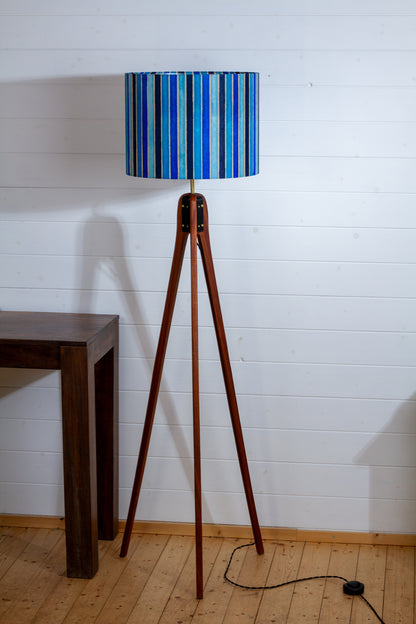 Sapele Tripod Floor Lamp - P05 - Batik Stripes Blue