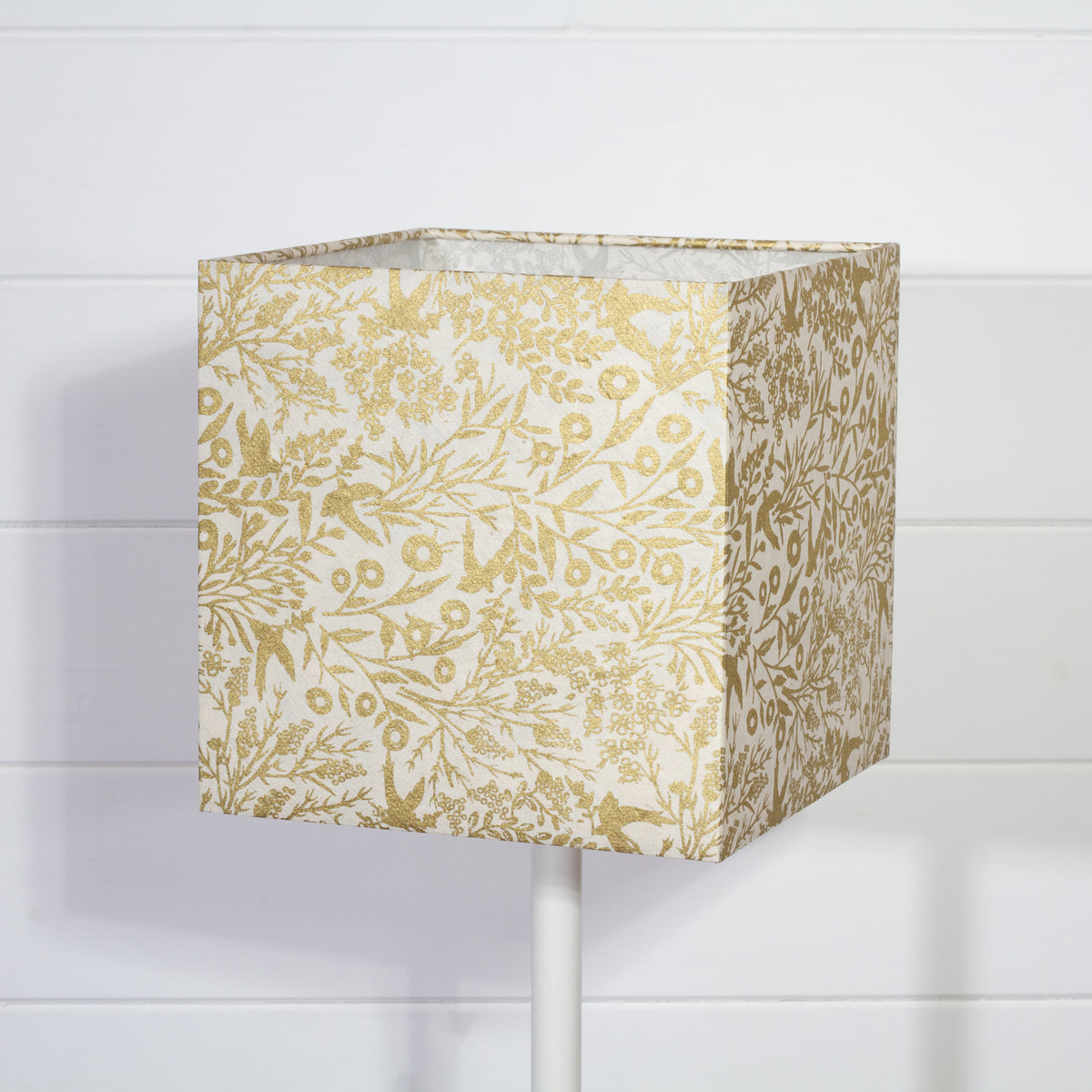 Square Lamp Shade - B135 ~ Gold Birds, 20cm(w) x 20cm(h) x 20cm(d)
