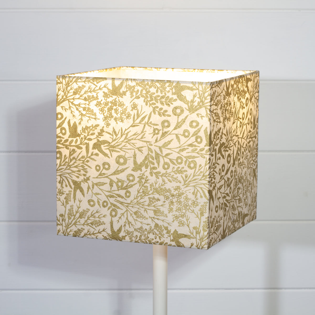 Square Lamp Shade - B135 ~ Gold Birds, 20cm(w) x 20cm(h) x 20cm(d)