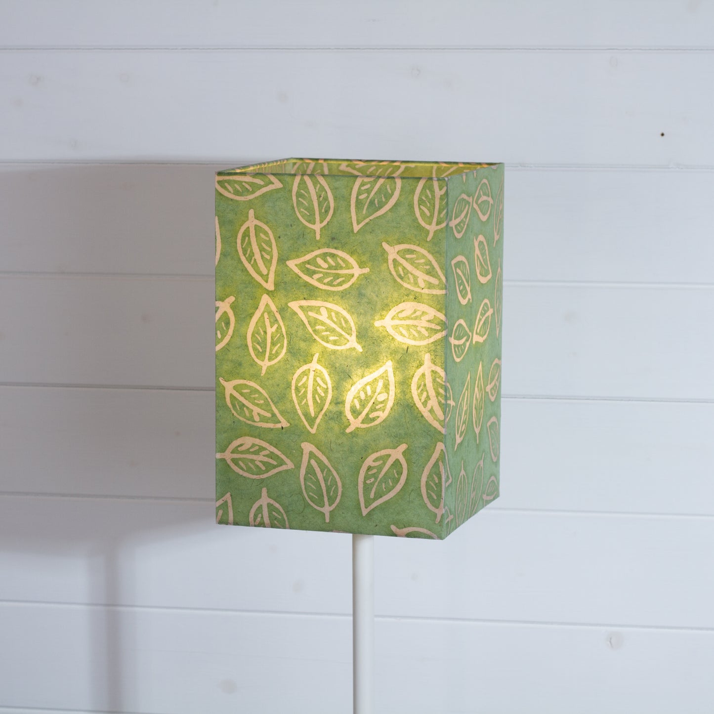 Square Lamp Shade - P29 - Batik Leaf on Green, 20cm(w) x 30cm(h) x 20cm(d)