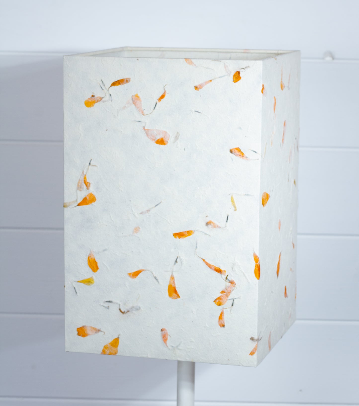 Square Lamp Shade - P32 - Marigold Petals on Natural Lokta, 20cm(w) x 30cm(h) x 20cm(d)