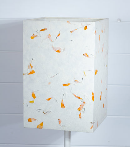 Square Lamp Shade - P32 - Marigold Petals on Natural Lokta, 20cm(w) x 30cm(h) x 20cm(d)