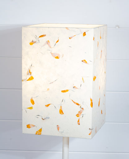 Square Lamp Shade - P32 - Marigold Petals on Natural Lokta, 20cm(w) x 30cm(h) x 20cm(d)