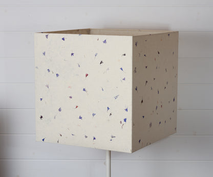 Square Lamp Shade - P34 - Cornflower Petals on Natural Lokta, 40cm(w) x 40cm(h) x 40cm(d)