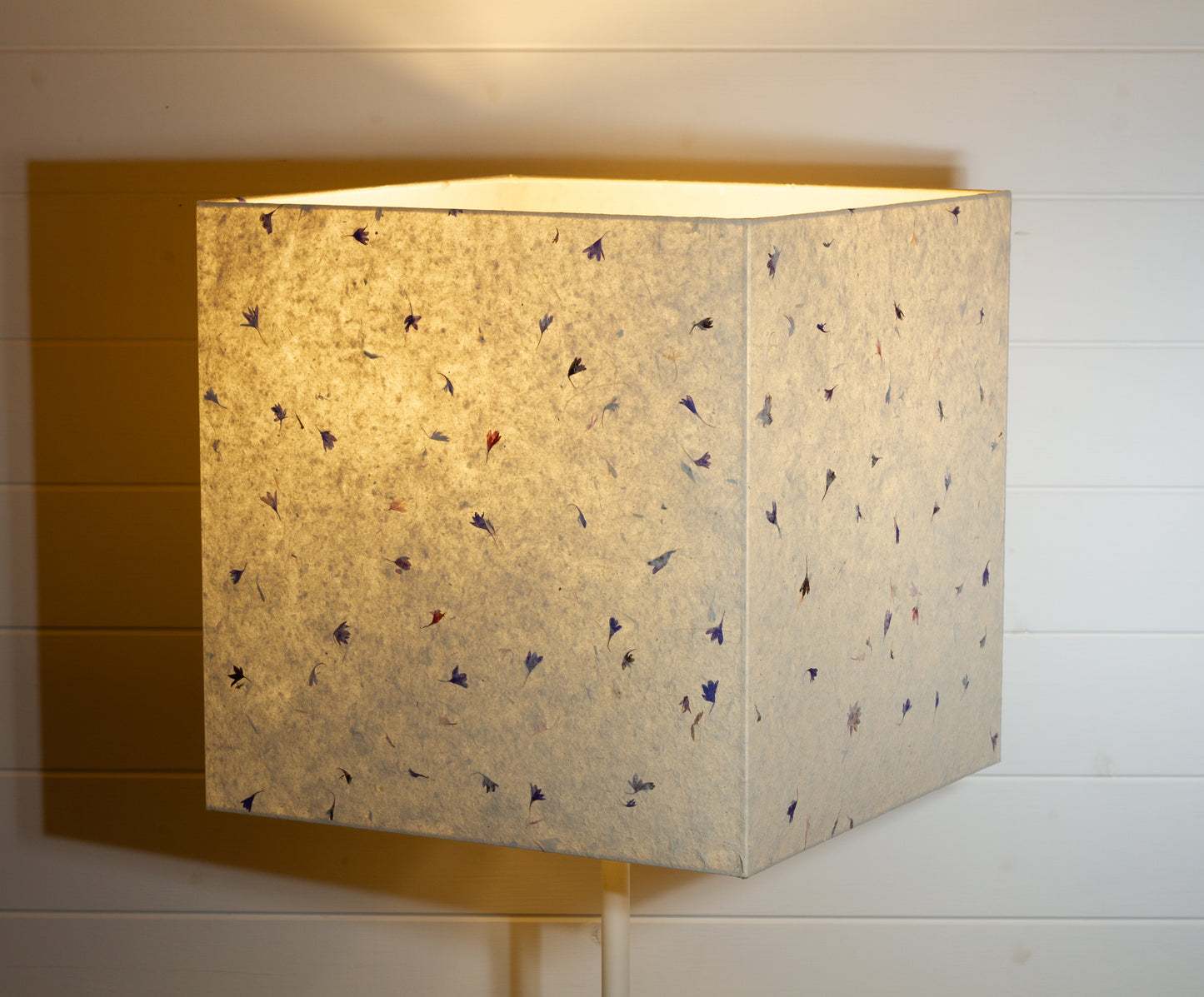 Square Lamp Shade - P34 - Cornflower Petals on Natural Lokta, 40cm(w) x 40cm(h) x 40cm(d)