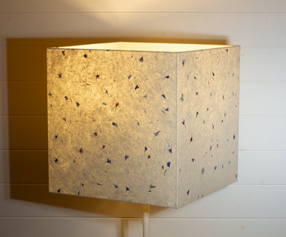 Square Lamp Shade - P34 - Cornflower Petals on Natural Lokta, 40cm(w) x 40cm(h) x 40cm(d)