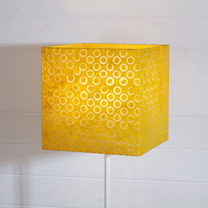 Square Lamp Shade - P71 - Batik Yellow Circles, 30cm(w) x 30cm(h) x 30cm(d)