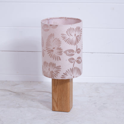 Square Oak Table Lamp with 15cm Drum Lamp Shade P09 - Batik Peony on Natural