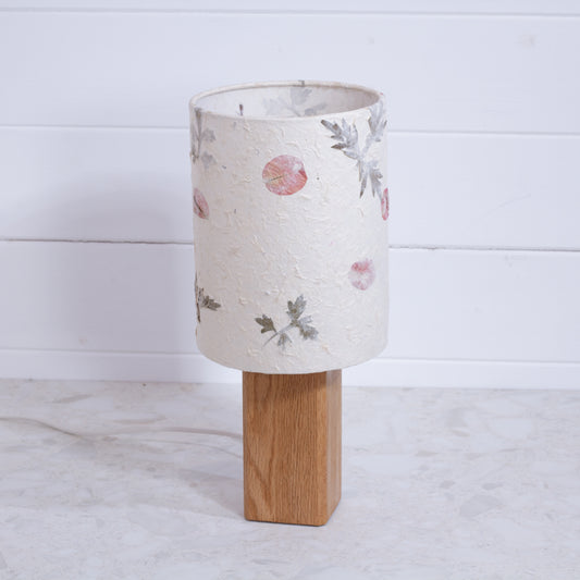 Square Oak Table Lamp with 15cm Drum Lamp Shade B142 ~ Leaves and Flowers
