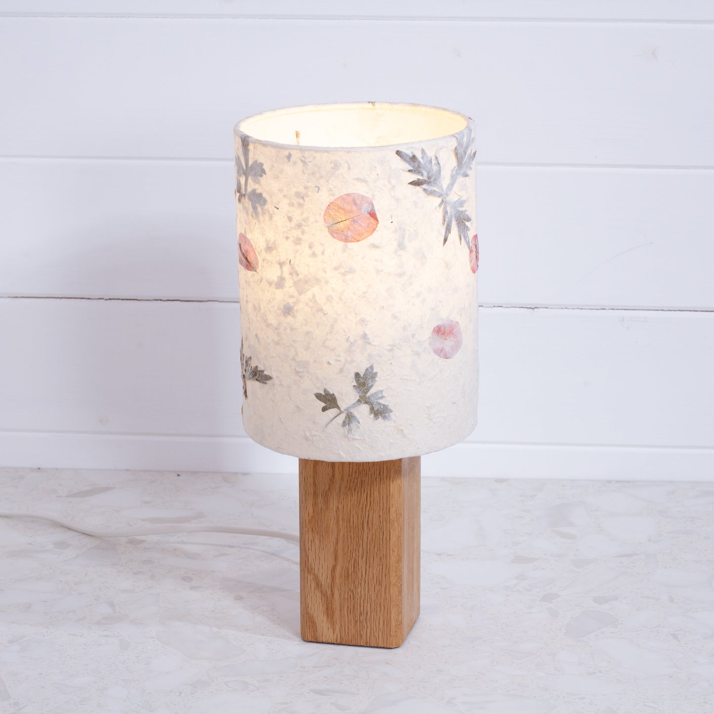Square Oak Table Lamp with 15cm Drum Lamp Shade B142 ~ Leaves and Flowers