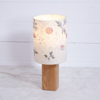 Square Oak Table Lamp with 15cm Drum Lamp Shade B142 ~ Leaves and Flowers