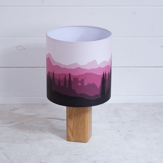 Forest Landscape Print ~ Pink , Oak Table Lamp