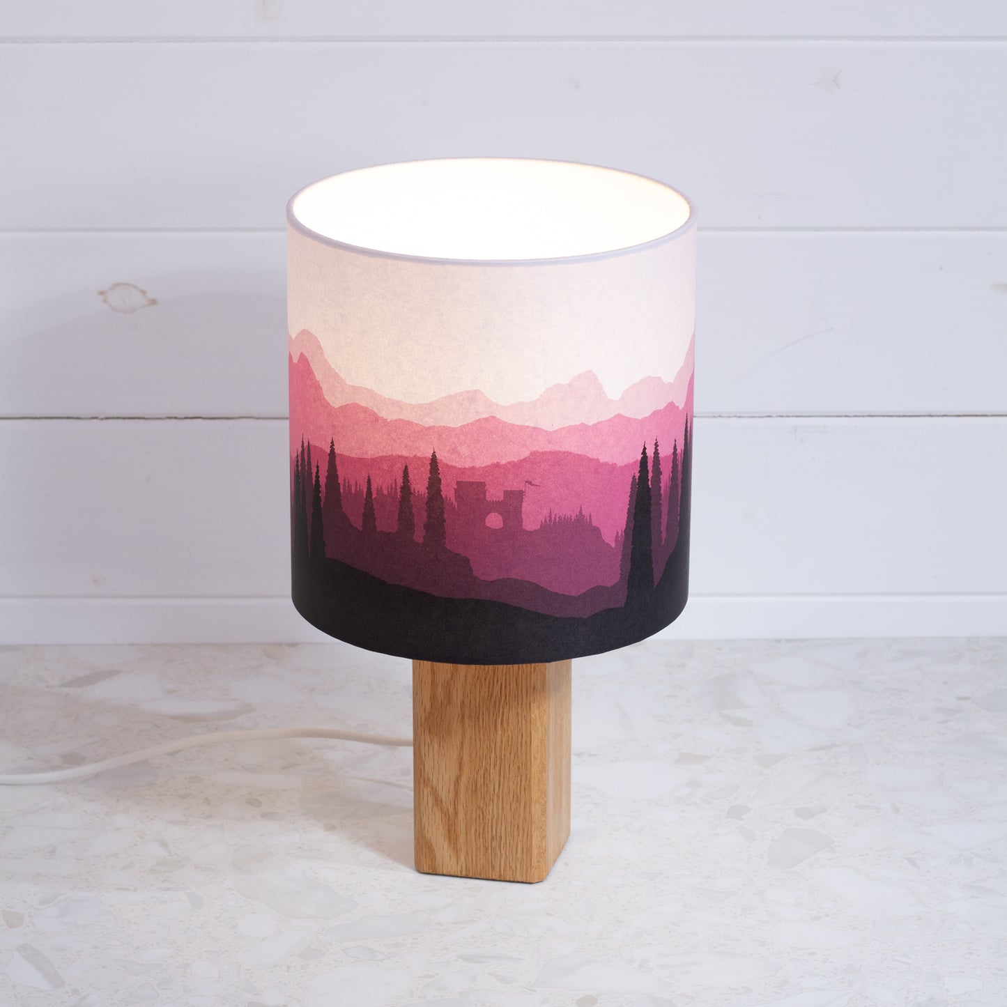 Landscape Castle Print, Oak Table Lamp with Drum Shade ~ 9 Colour options