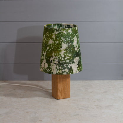 Square Oak Table Lamp with Conical Lamp Shade in B114 ~ Batik Canopy Greens