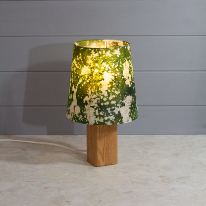 Square Oak Table Lamp with Conical Lamp Shade in B114 ~ Batik Canopy Greens